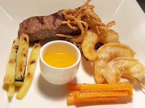 Surf and turf grilled squash and glazed carrots